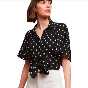 ANTHROPOLOGIE MAEVE CANNA POLKA DOT CROP TIE TOP  SIZE 4